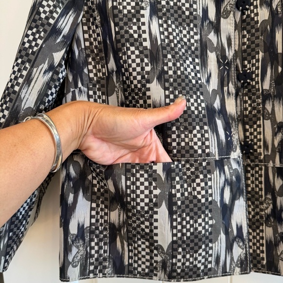 Piazza Sempione Jacket Batik Print Silver Black Buttons Gold Flecks EU 44/US 12 - Picture 4 of 10